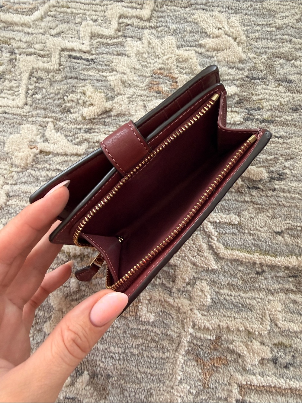 Coach Embossed Medium Corner Zip Wallet in a Berry Red / Burgundy - Picture 4 of 11